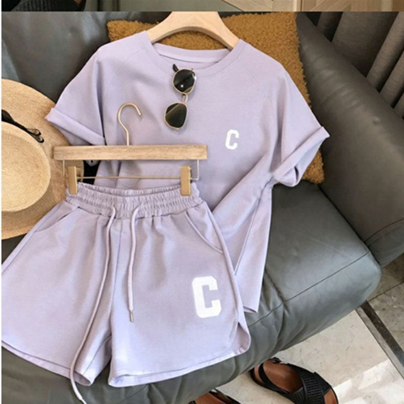Trendy Cross-border Women's Summer New Style Student Loose-fitting Sports Shorts And Round-neck Short-sleeve Casual_ecoleips.com