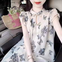 新中式女装国风小飞袖碎花连衣裙夏季高级感气质娃娃裙小个子短裙