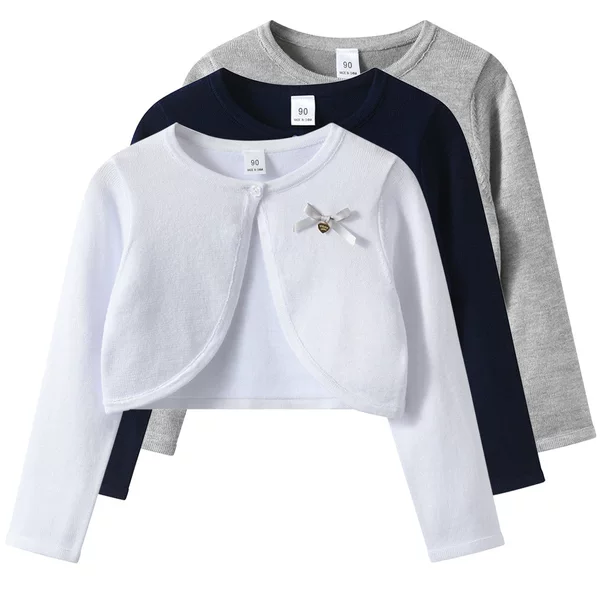 Amazon Cross-Border New Product Girls' Short Shawl Sweater Cardigan Jacket Top with Bow Children's Knitted Cardigan