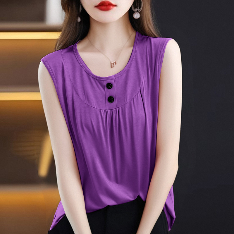 M-5XL Plus Fertilizer Plus Size Summer Middle-aged and Elderly Women's Wide Shoulder Chop Sleeve Vest plus size Loose Thin Fat Mother's Shirt