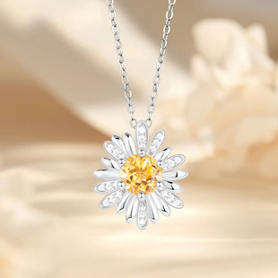 S925 silver inlaid natural color treasure yellow crystal sunflower pendant popular light luxury chain women's necklace fashion wholesale