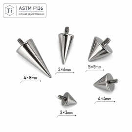 F136外螺纹朋克钉钛合金耳钉 G23外牙穿刺替换头尖锥唇钉饰品配件