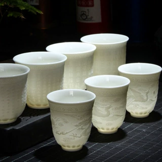 德玉堂羊脂玉浮雕茶杯心经主人杯白瓷品茗杯茶盏陶瓷杯茶碗单杯子