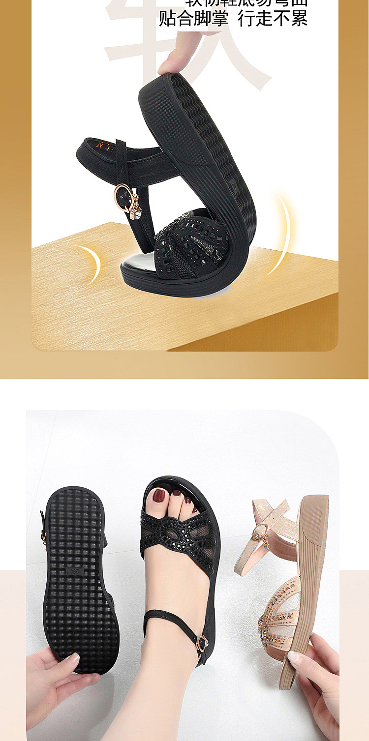 Dép sandal nữ đế mềm da thật chống trơn trượt đế xuồng bệt mùa hè — Màu đen chi tiết 5