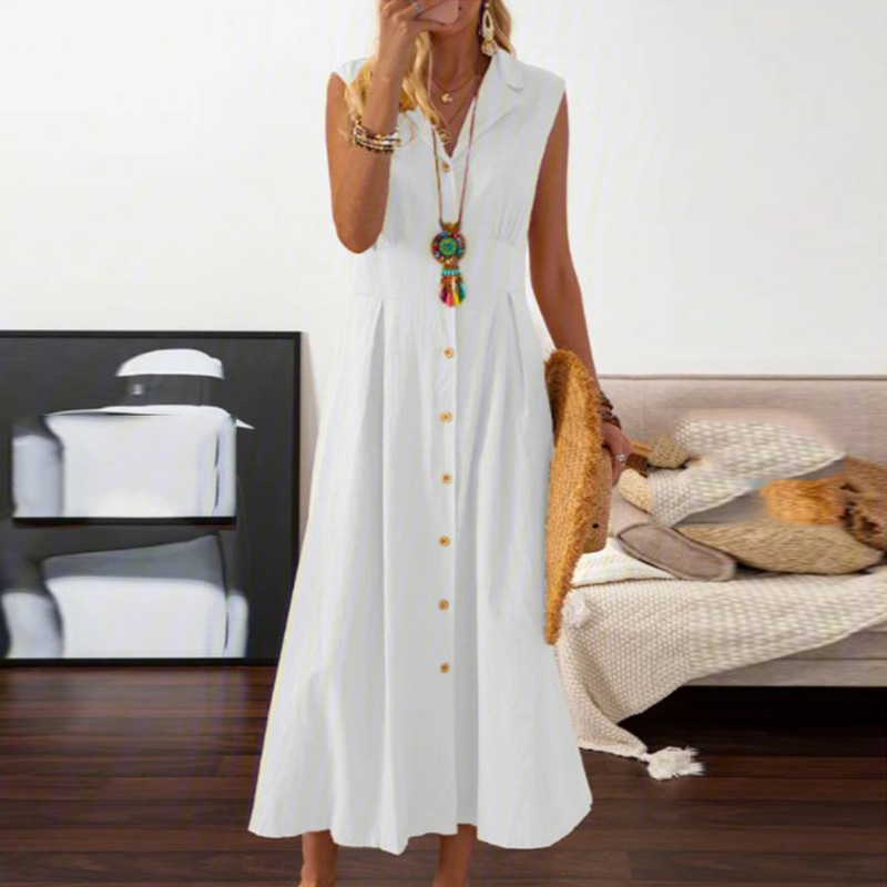 Summer Season Women's Gender Wholesale Women's Casual Solid Color Holiday Daily V Neck Turndown Sleeveless Tank Dress