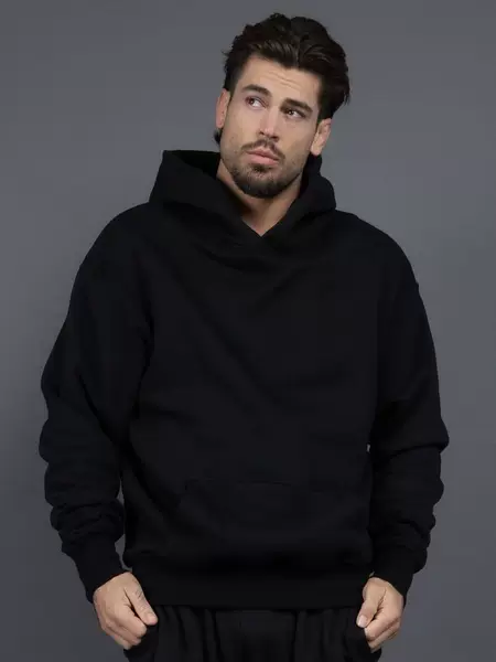 New 400g European Size Velvet Thickeneded Hooded Sweatshirt Men's American Loose Shoulder Pure Color Couple Sweatshirt Autumn and Winter Style