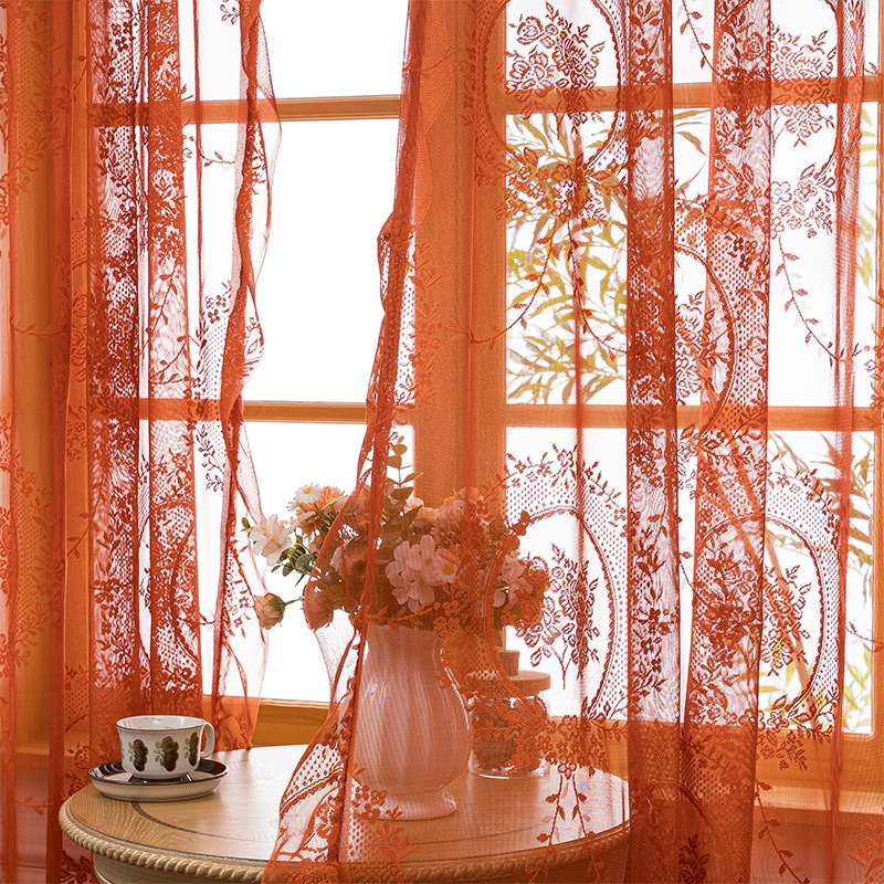 New Round Mirror Flower Semi-shading French Pastoral Lace Curtain Bedroom Living Room Curtain Bay Window Balcony Window Screen Cross-border