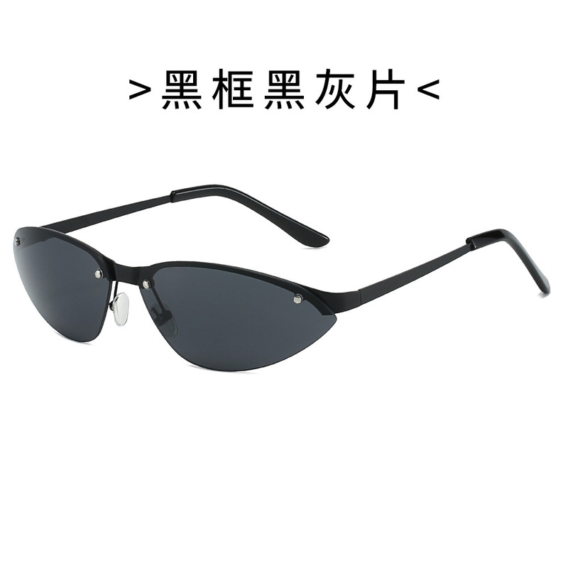 欧美风未来感y2k半框猫眼墨镜女高级感防紫外线金属太阳镜20485|undefined