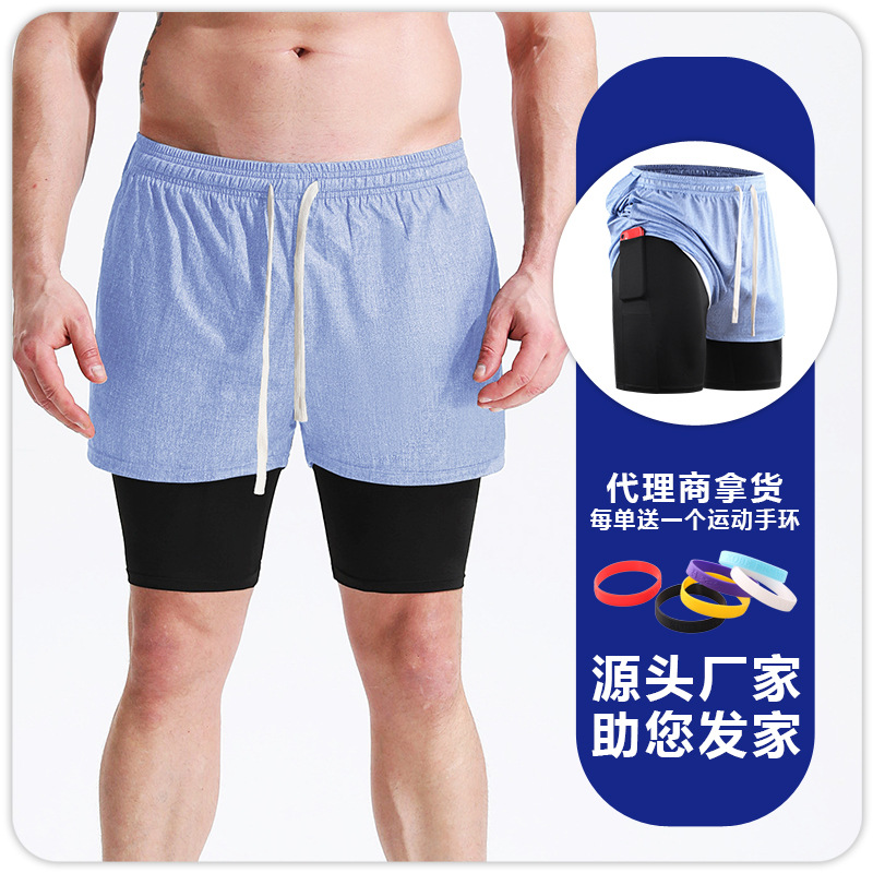 Falsos pantalones cortos de dos piezas para hombres ropa exterior verano Delgado suelto casual de cinco puntos deportes pantalones de baloncesto