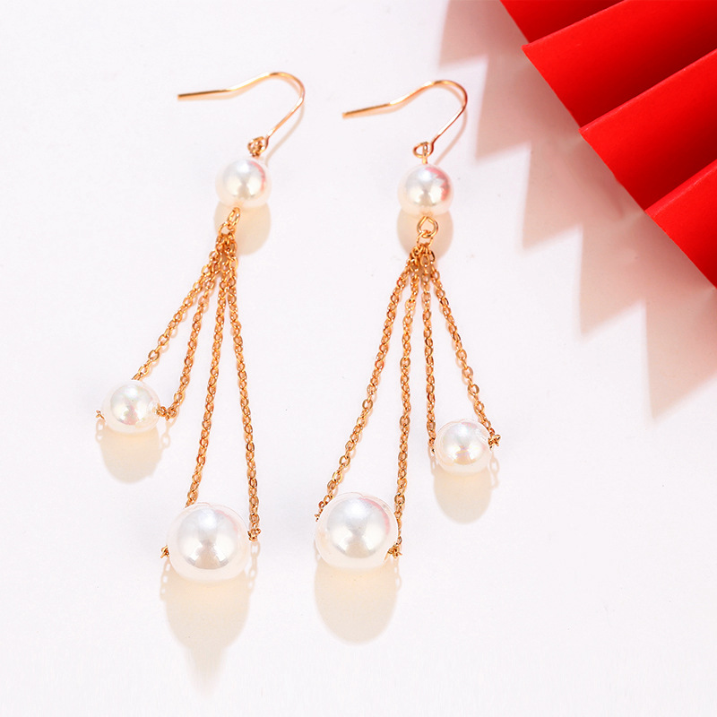 Pendientes largos de borla con perlas de imitación de Xuping, pendientes vintage de alta gama con aleación de oro de 18K para mujer, para verano.
