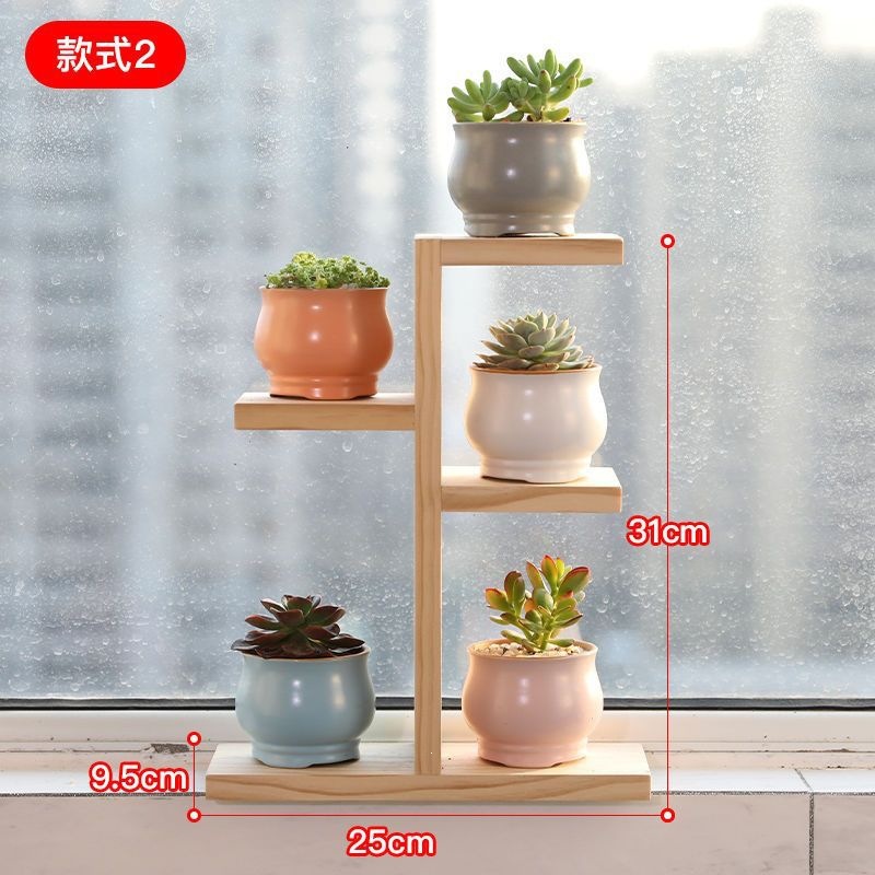Fábrica directa de madera sólida flotante estante de flores multicapa sala de estar interior estante de flores de escritorio pequeño balcón estante de maceta de flores