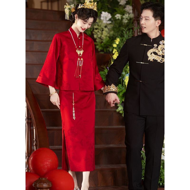 敬酒服套装2025新款小个子旗袍中式结婚订婚礼服女连衣裙影楼拍照|undefined