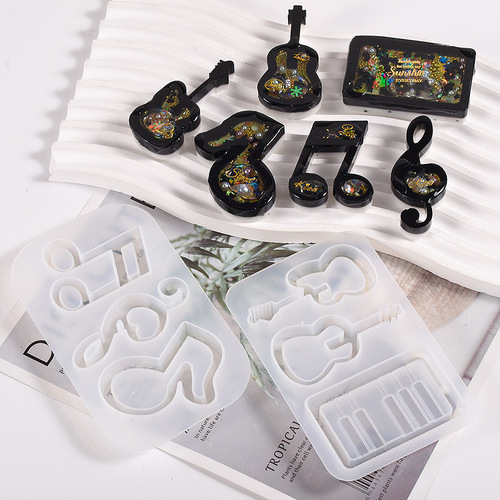 DIY Crystal Resin Flowing Sand Music Instrument Pendant Mold, Note Guitar Piano Flowing Sand Pendant Bracket Mold