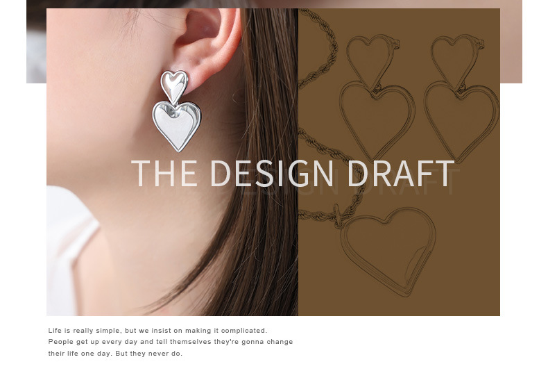 PVD Coated Gold Plating Process PVD Coated Real Gold Plated 18K Gold Heart Shape Titanium Steel Sweet Simple Style Waterproof Non Tarnish Earrings Necklace