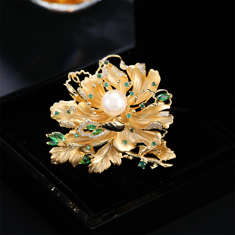 Luxurious Elegant Peony Freshwater Pearl Light Luxury High-end Fashionable Banquet Dress Flower Brooch Accessory_voghion.com