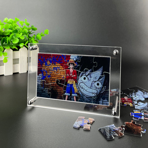 Custom Acrylic Puzzle Picture Frame, Desktop Photo Mounting Frame with Stand, Transparent Acrylic Puzzle Picture Frame