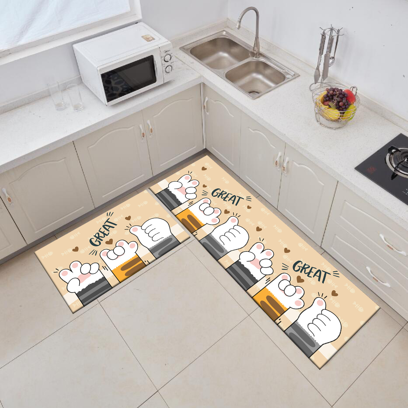 Alfombra de piso antideslizante resistente a las manchas largas de dibujos animados hogar absorbente de aceite alfombra de piso de cocina cristal terciopelo alfombra de piso tienda completa se puede utilizar para la entrega