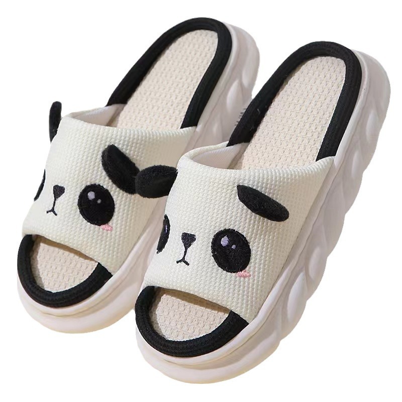 Pantuflas de Algodón y Lino Panda de PVC y Lino Transpirables para Casa image 6