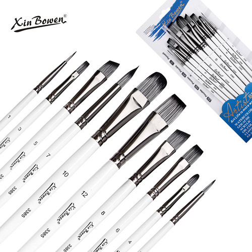 Cross-border oil paint brush wooden water chalk set gun black aluminum tube student painting pen watercolor pen acrylic paint brush