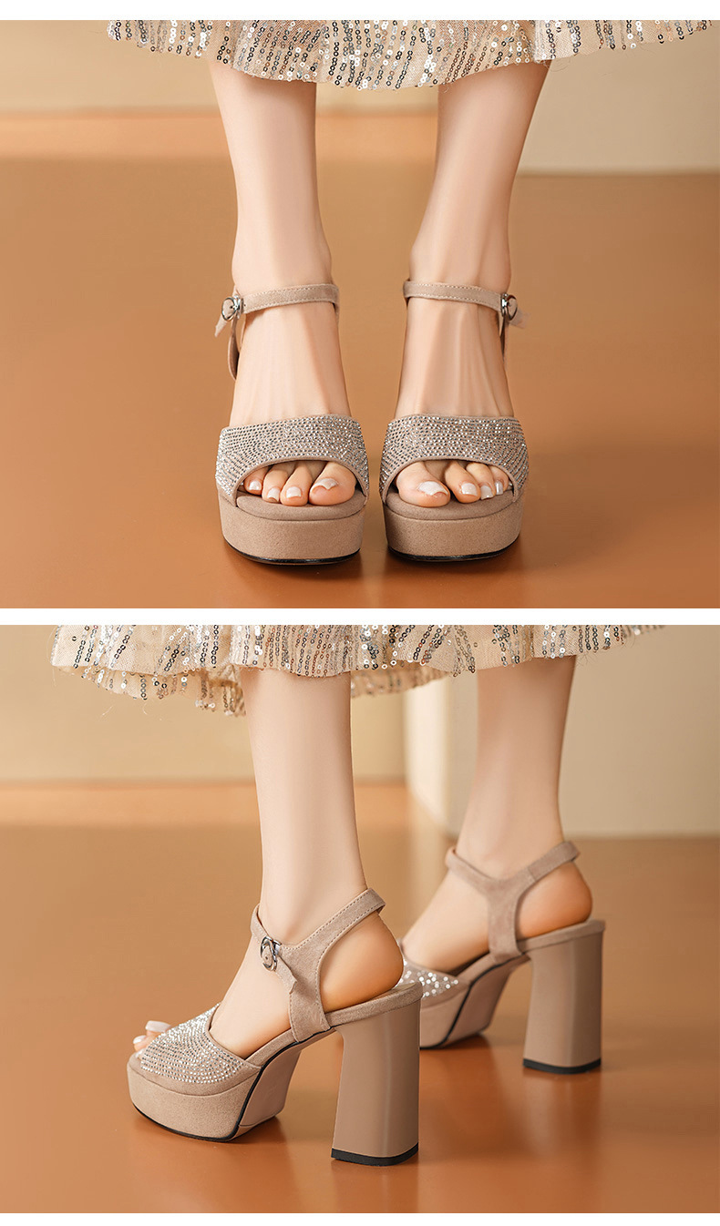 Sandal cao gót nữ hở mũi quai ngang khóa gót 12 cm — đen chi tiết 2