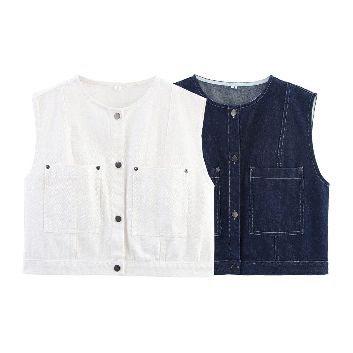 Pb&Za Cross-Border Women's Clothing 2025 Summer New Loose Pocket Decoration Fashion Casual Denim Vest Top