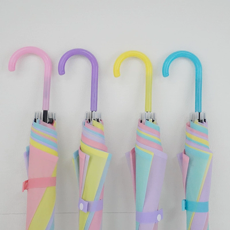 Raincoat, automatic matte white plastic rainbow umbrella
