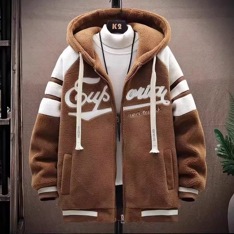 Herrenbekleidung Herbst und Winter Herren Lammfelljacke Marke hübsche Mittelschüler Lammfell Baumwolljacke Paar lässiger Pullover_voghion.com