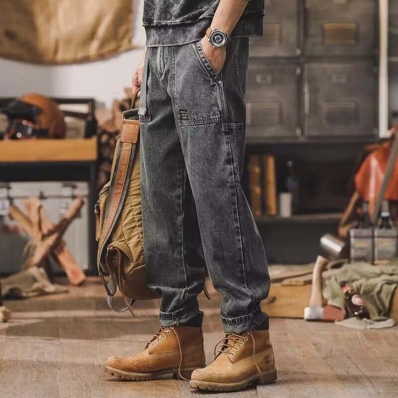 Estilo de Hong Kong hombres de moda verano nuevo estilo 2024 personalidad alfabeto jeans hip-hop ins marea calle alta tendencia pantalones guapos