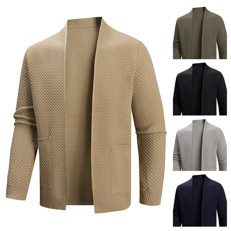 Stand Collar Knit Cardigan For Men – Premium Textured Pullover In Classic Colors_voghion.com