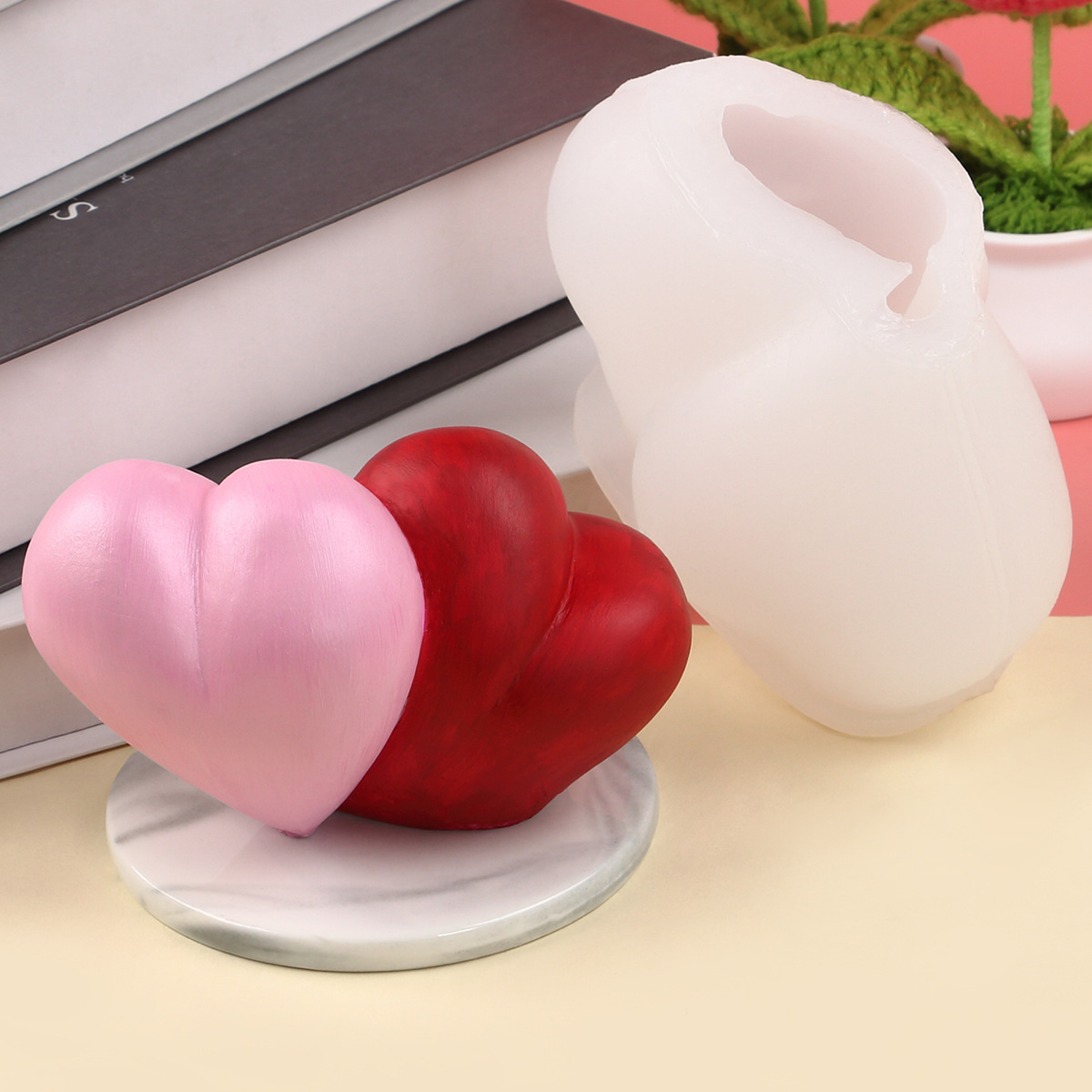 Molde de silicona 3D estéreo con forma de corazón tejido para velas aromáticas de coche con forma de flor de corazón DIY para el Día de San Valentín