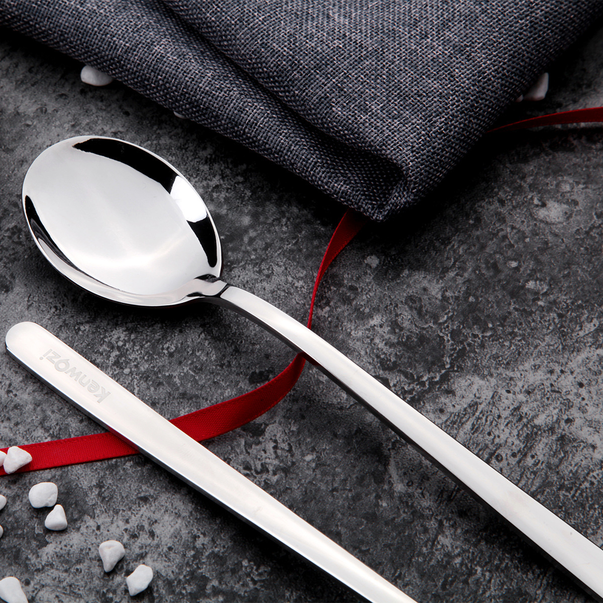 Langskaftet kaffeske i rustfrit stål til dessert og omrøring_voghion.com