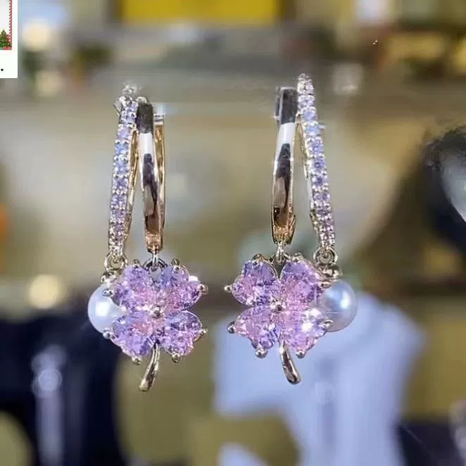 Fuchsia zirconium, universal earrings from pearl, bright catchy style, high-quality style, light luxury style, 2023 collection