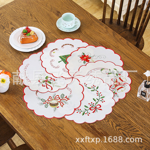 European Style Pastoral Fabric Embroidered Plate Mat Placemat Table Mat Heat Insulation Mat Vase Mat Coffee Coaster Christmas Holiday