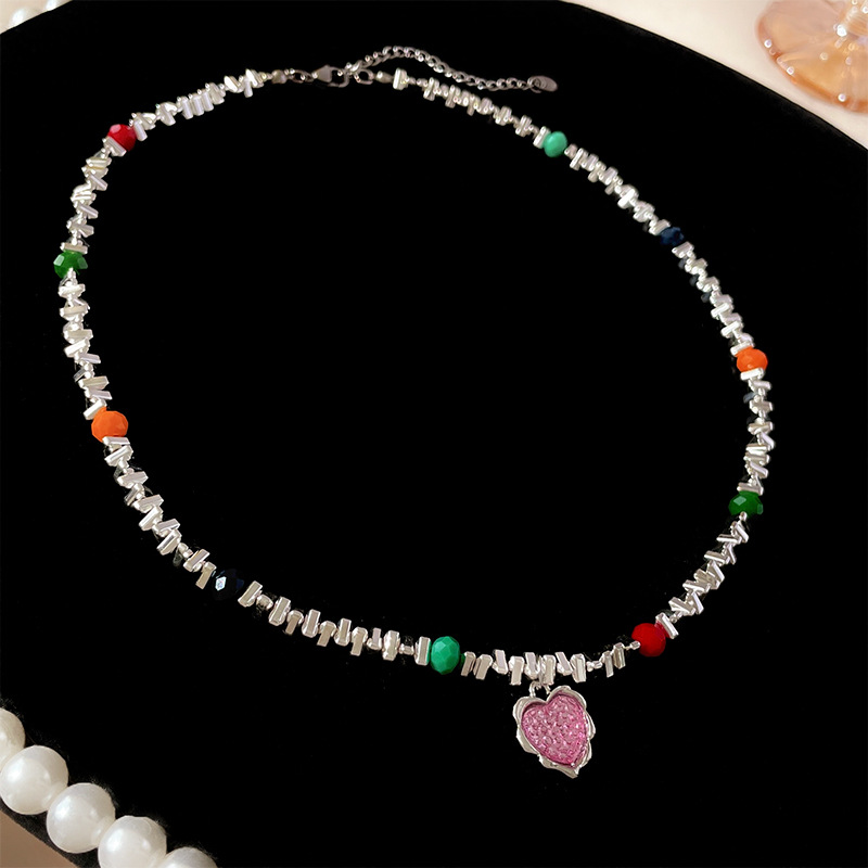 Casual Heart Shape Alloy Beaded Plating Inlay Resin Women's Layered Necklaces display picture 3