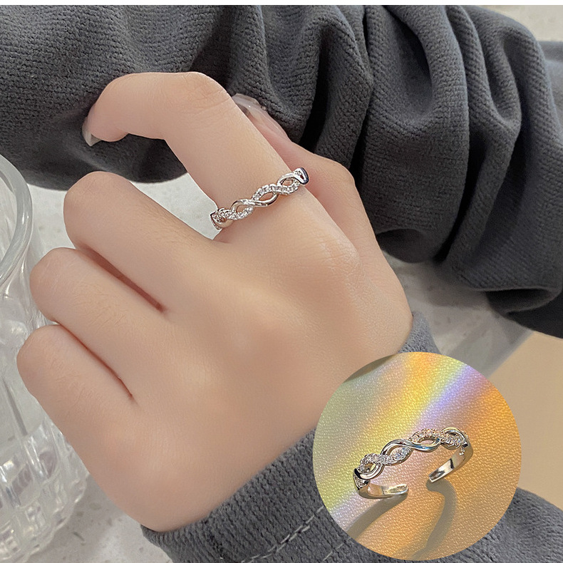 Simple Style Geometric Copper Inlay Zircon Open Ring 1 Piece