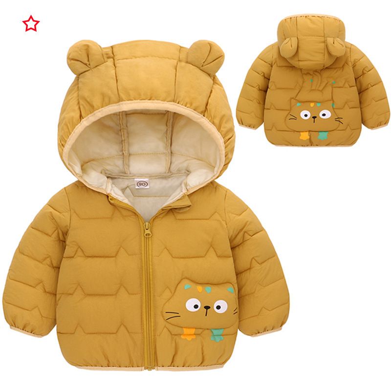 Otoño y invierno niños plumón ropa de algodón para niños pequeños y medianos niños dibujos animados con capuchón de oídos tipo chaqueta de algodón caliente