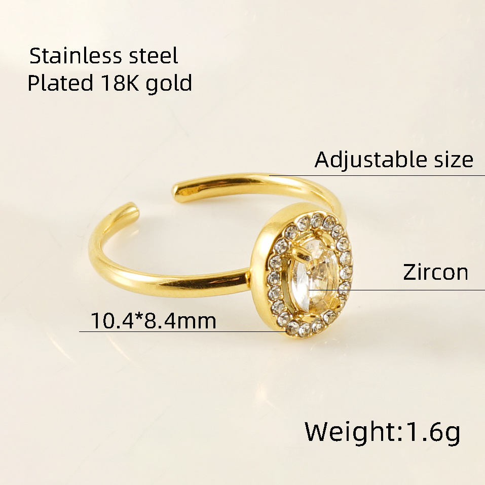 Transfronterizo europeo y americano estilo ins anillo abierto 18K de acero inoxidable de doble capa de diamante anillo de acero de titanio anillo de luz ajustable de lujo para las mujeres