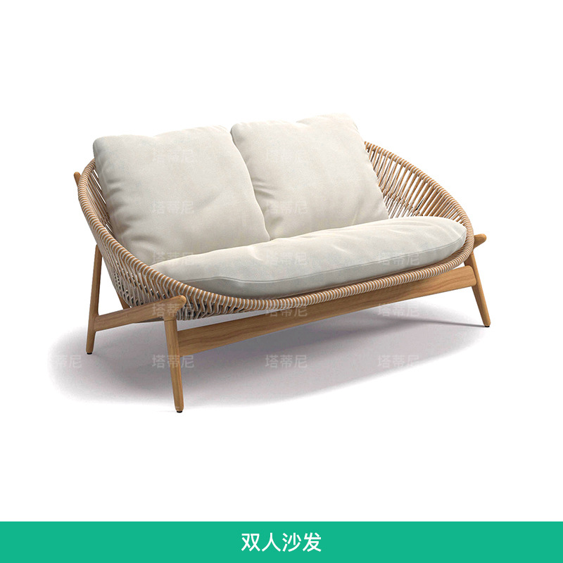 Conjunto de sofá de ratán para patio exterior, sillón individual de ocio para balcón de villa, muebles de teca de diseño para jardín exterior image 8