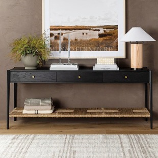 American Style Retro Solid Wood Entrance Table Post-modern Simple Entrance Hall Entrance Table French Black Decorative Table