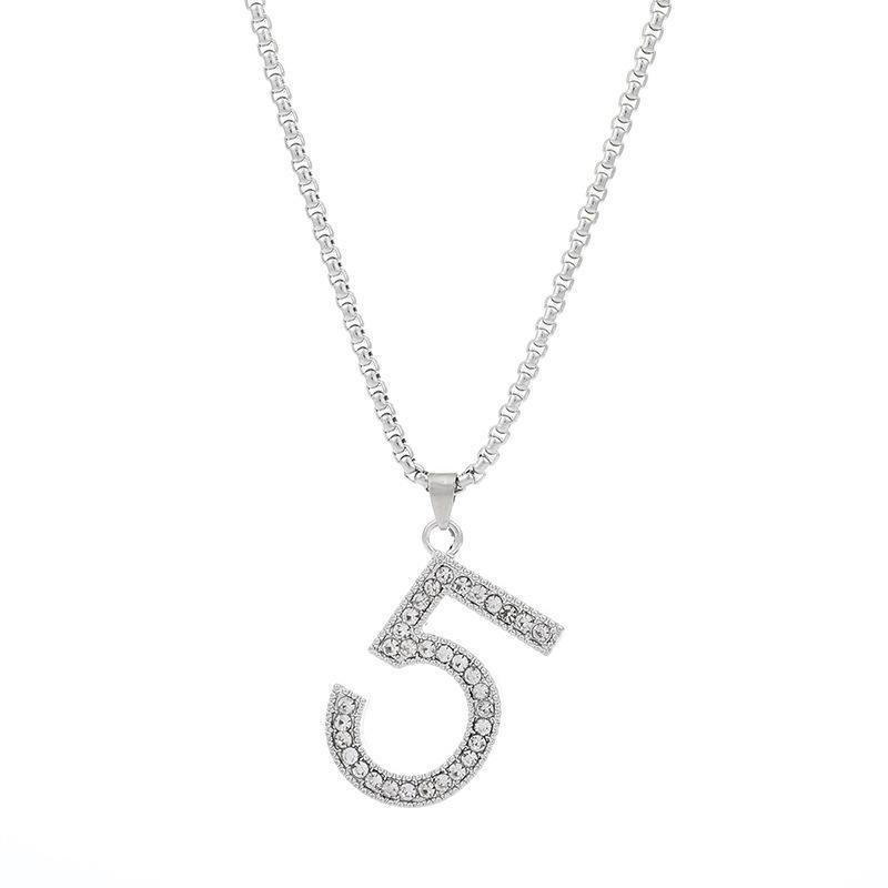 Collana con ciondolo a forma di 5 con diamanti incrostati di Hip Hop, con catena e cappuccio, personalità hipster femminile, ciondolo semplice, accessori per danza hip hop_voghion.com