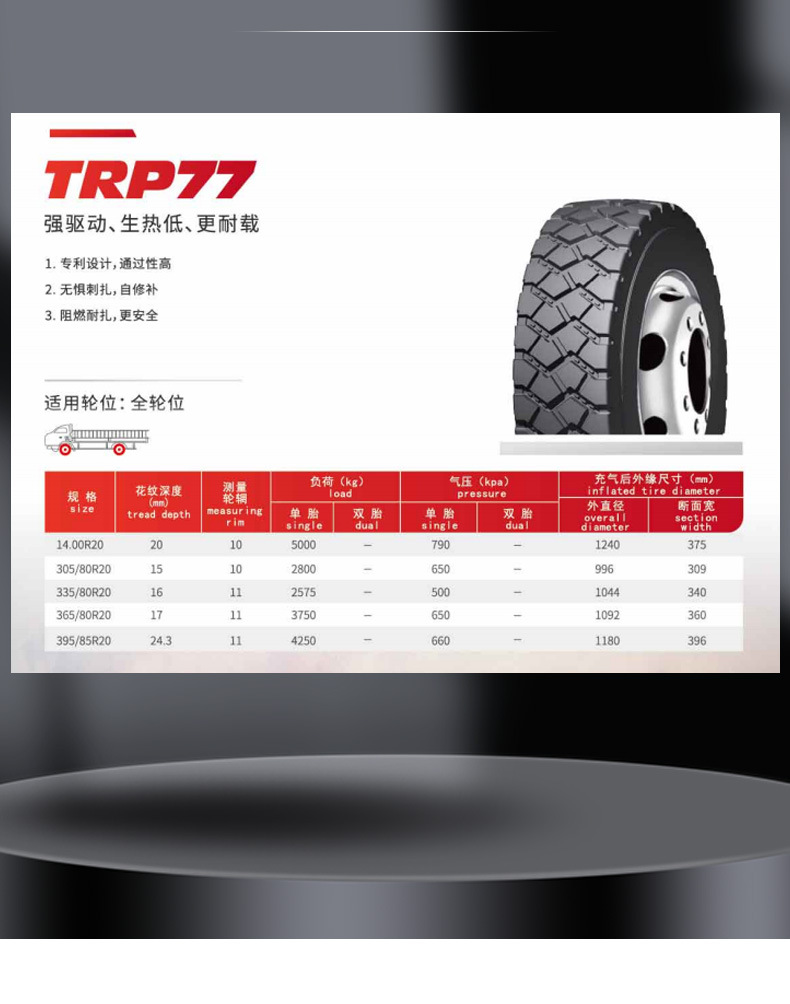 Dongfeng Tire 305/80R20 TRP77 Dongfeng Mengshi CSK131/141 tire