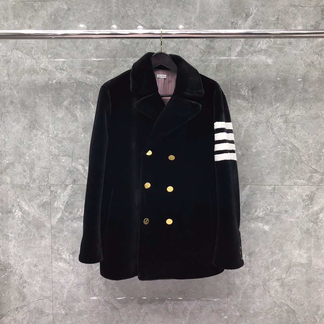TB factory direct sales of new winter classic four-stripe double-breasted mink cashmere coat, unisex warm outerwear.