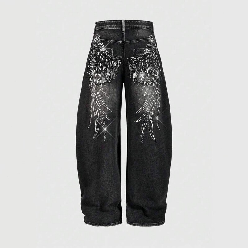 2026 New European and American Men's Patterned Pocketed Wide Straight Leg Hip-Hop Street Jeans 2026 New European and American Men's Patterned Pocketed Wide Straight Leg Hip-Hop Street Jeans