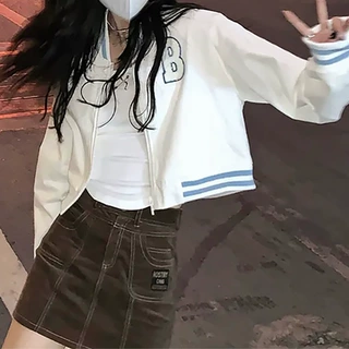 五笔蟹春秋季新款学院风小个子盐系宽松短款棒球服刺绣外套薄款潮