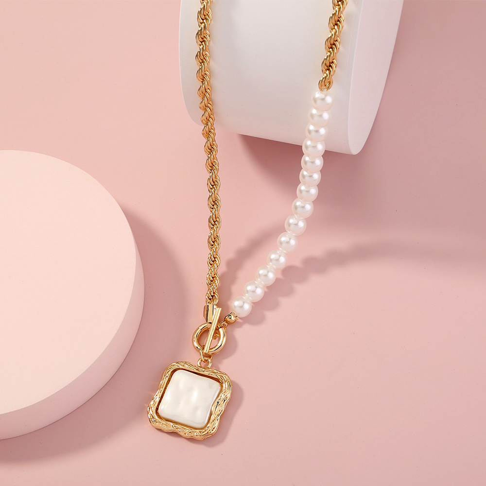 fashion retro baroque imitation pearl geometric alloy necklace