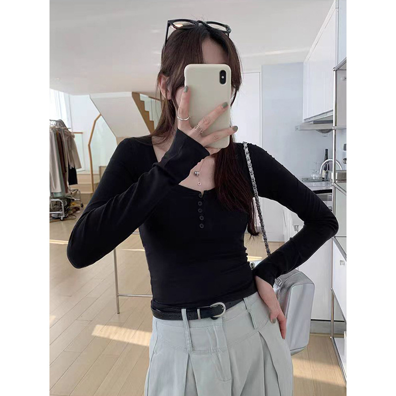 Moses魔西女王纯欲风长袖T恤女装秋季辣妹修身显瘦打底衫短款上衣|undefined