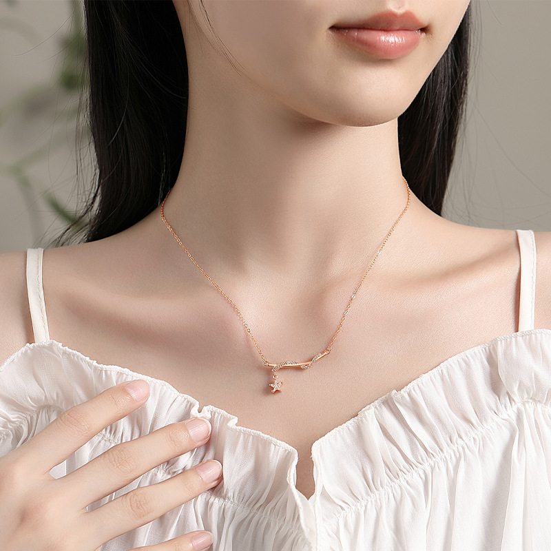 S925 collar de bobinado de estrella de plata esterlina femenino ligero lujo diseño de nicho sentido avanzado 2024 nueva cadena de clavícula de todo fósforo