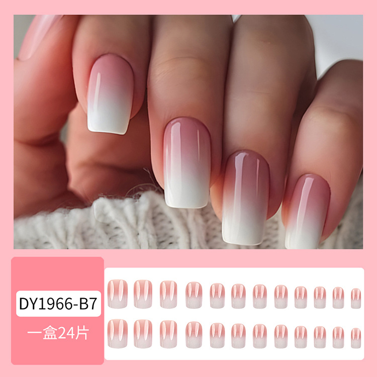 Parche de uñas desmontable degradado blanco rosa simple, parche de uñas suave y dulce, armadura portátil de venta caliente transfronteriza terminada