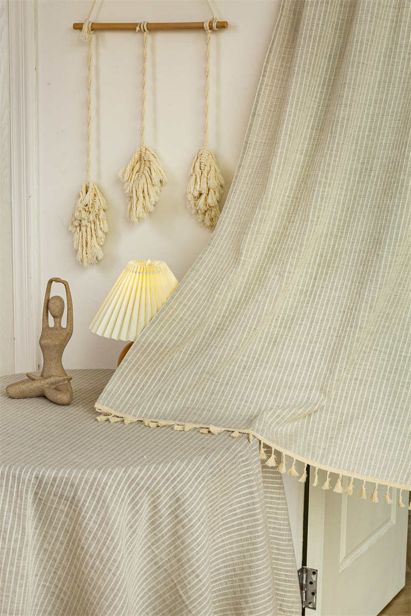 Cortina de puerta de algodón estilo coreano con borlas de fieltro_voghion.com