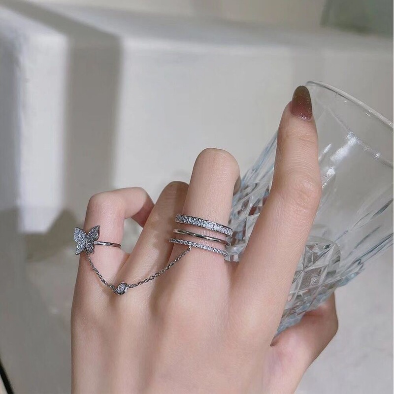 Trendy Butterfly Tassel Finger Ring Niche Design Ring Super Ins Flash Diamond Nail Fingertip Ring Index Finger Wholesale